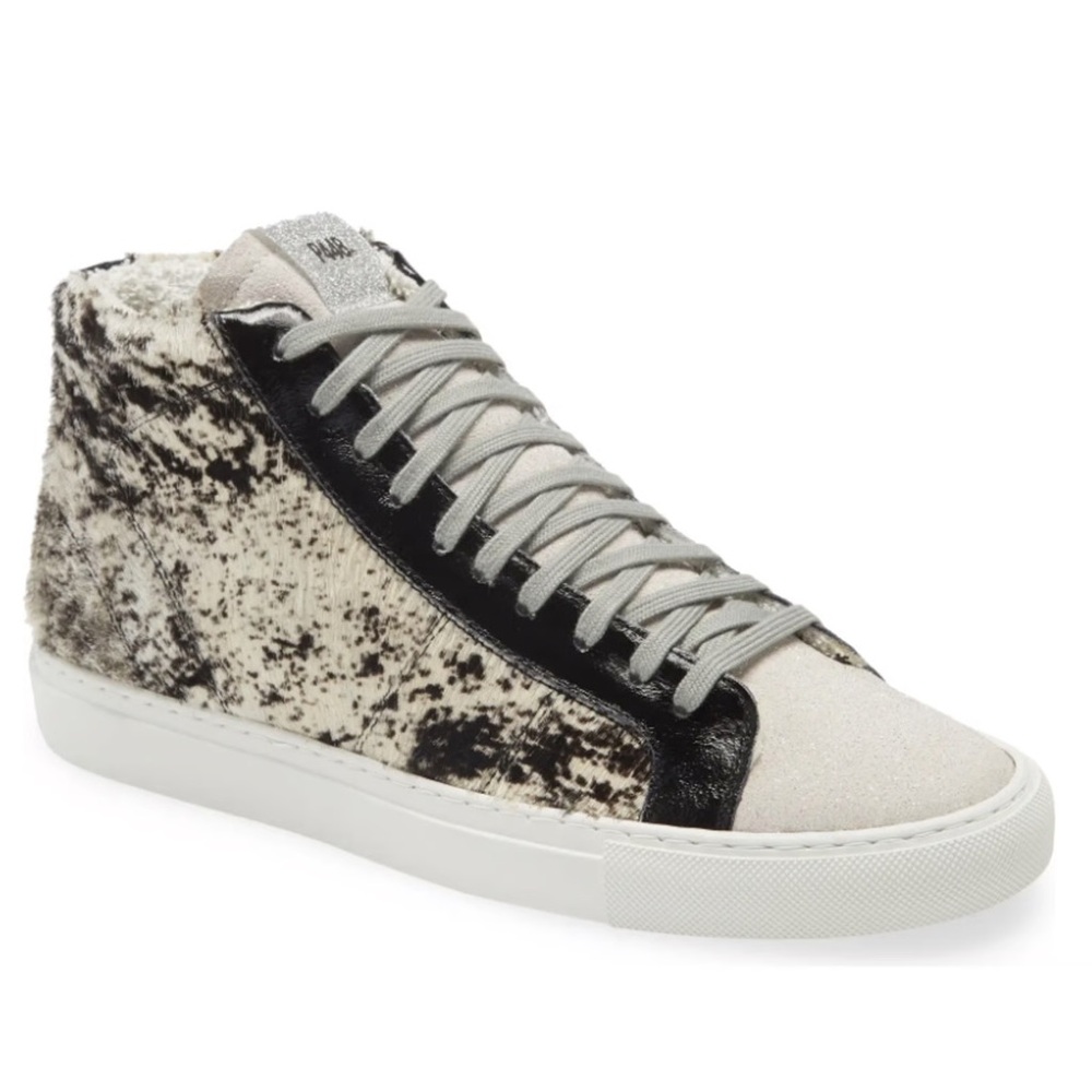 P448 Cow Softy Calf Hair Metallic High-Top Skate Sneakers